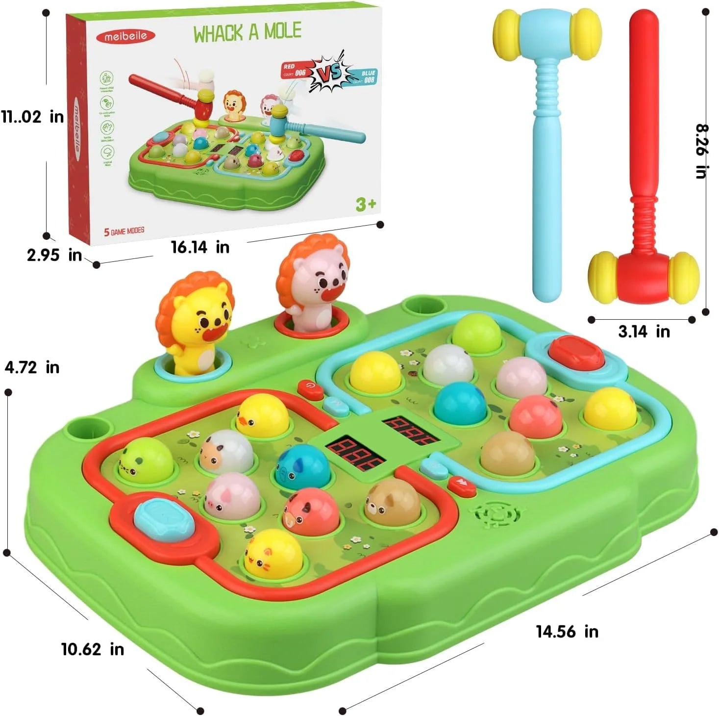 Green Whack A Mole Game with 2 Hammers G721947