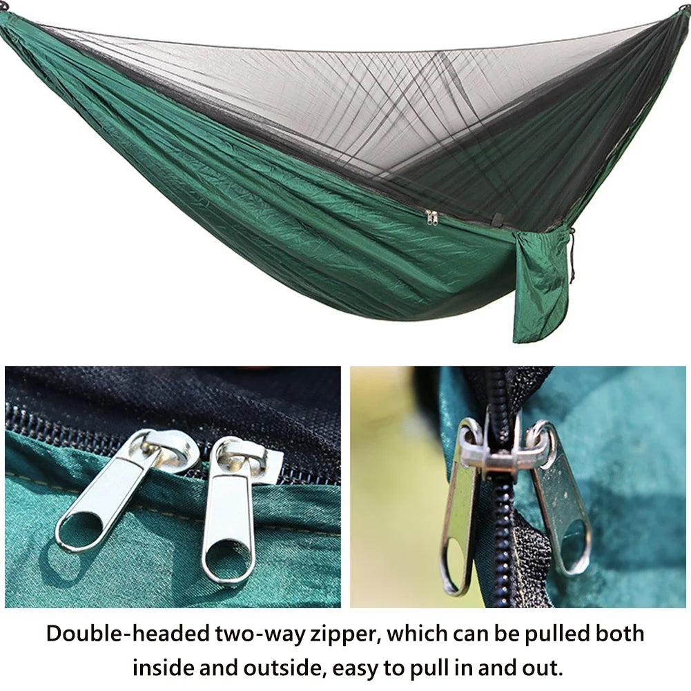 Green Nylon Camping Hammock with Mosquito Net X130728