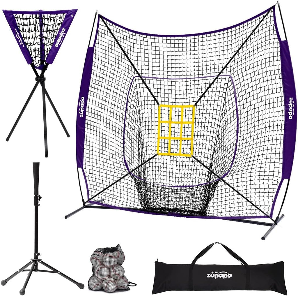 7 X 7 Feet Baseball Backstop Practice Net with Tee Caddy 12 Pack Baseballs Set H3678