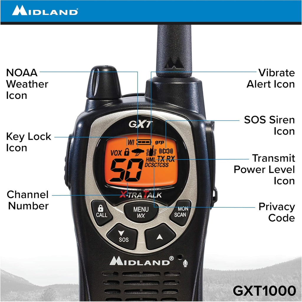 50 Channel GMRS Two-Way Radio Walkie Talkie Black/Silver Pack of 6 T594013