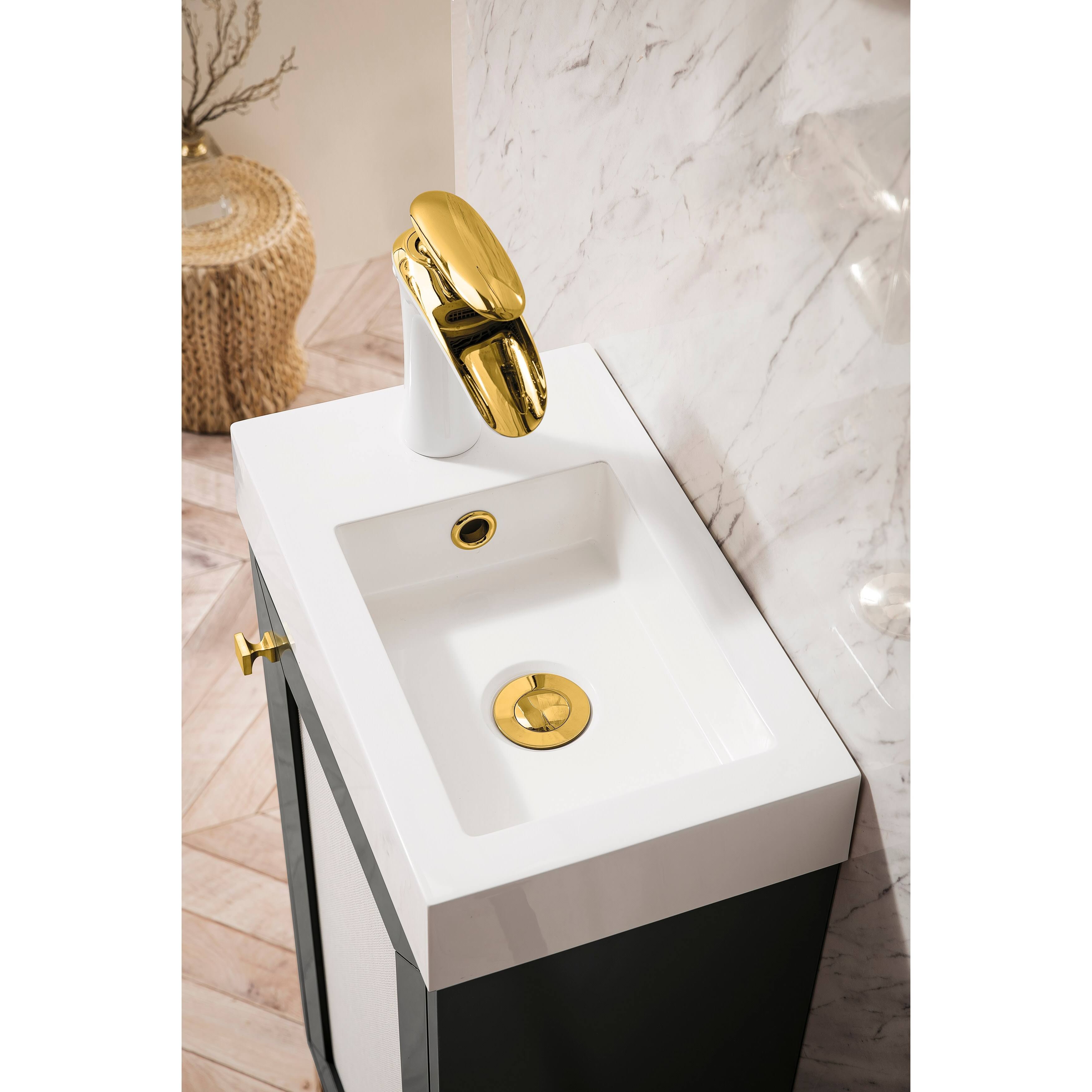 Chianti Single Vanity Cabinet with White Glossy Resin Countertop Whitewashed Walnut O163691