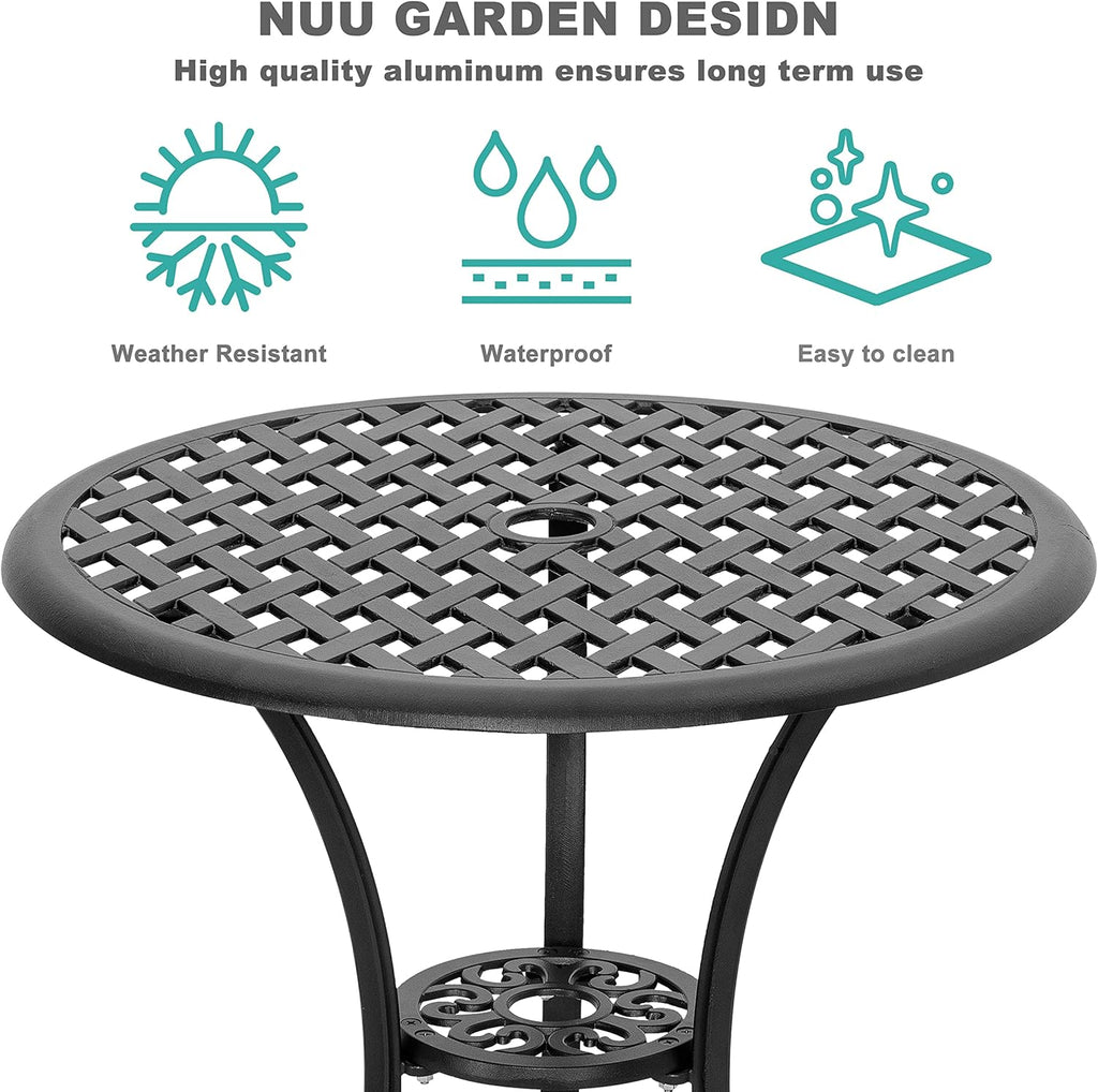 3 Piece Cast Aluminum Black Patio Bistro Table Set E2880