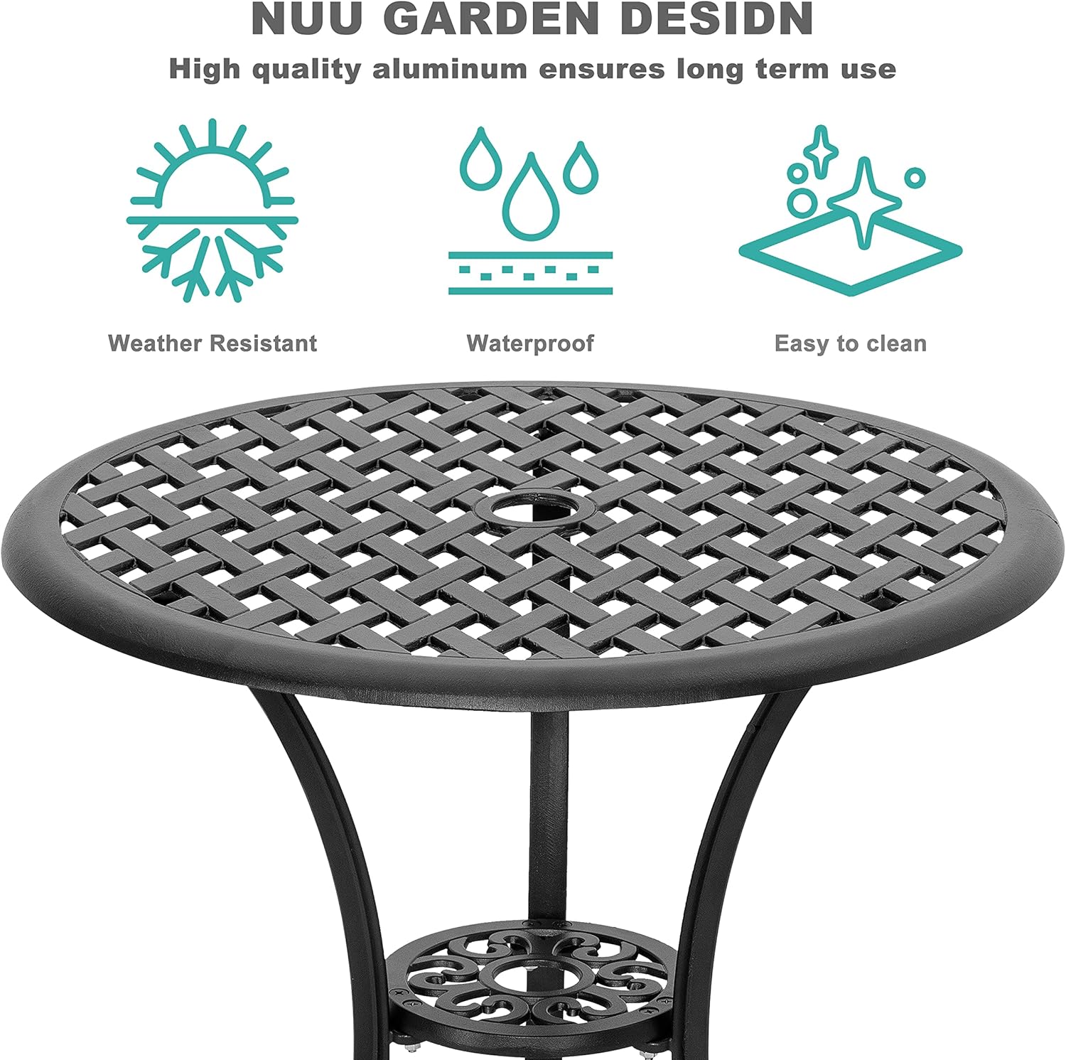 3 Piece Cast Aluminum Black Patio Bistro Table Set E2880