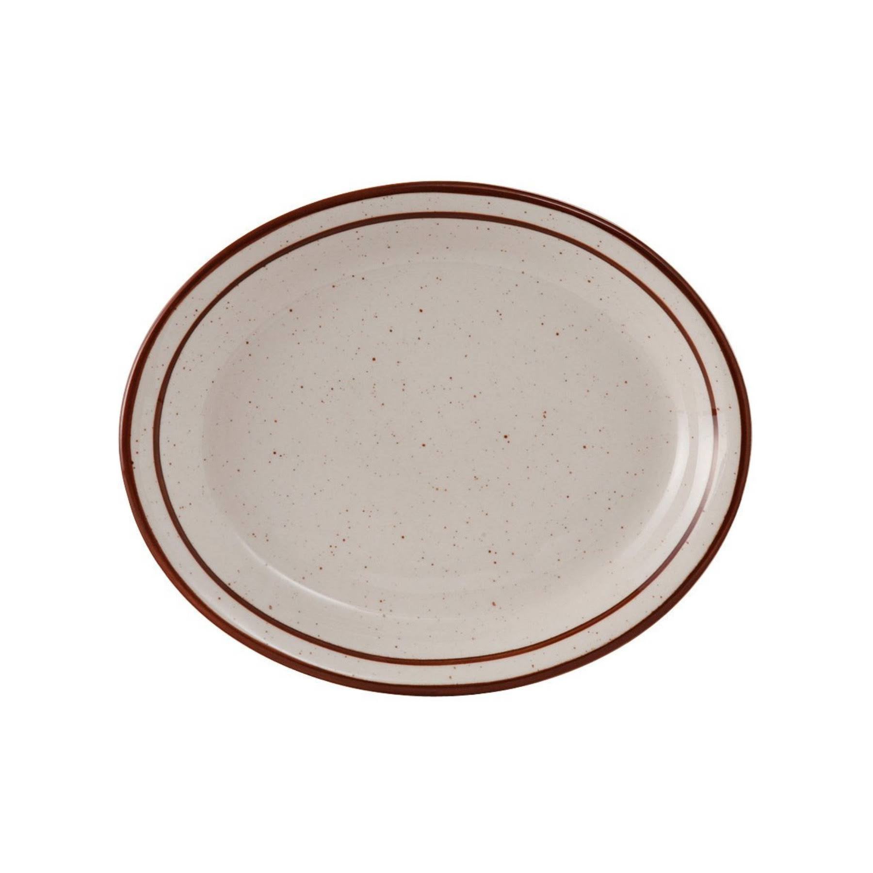 Oval Platter Narrow Rim Eggshell American White with Brown Speckles Case of 12 N4934