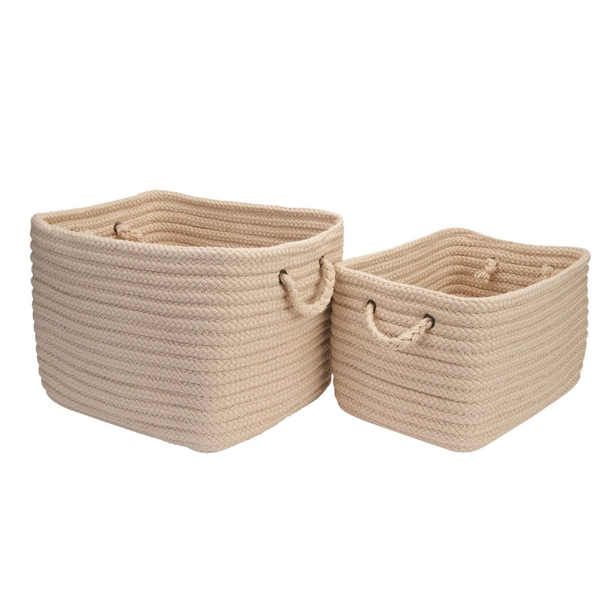 Set of 2 Linen Off White Braided Storage Basket B90353