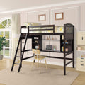 Solid Wood Twin Loft Bed with Desk and Bookshelf (Espresso) T9576