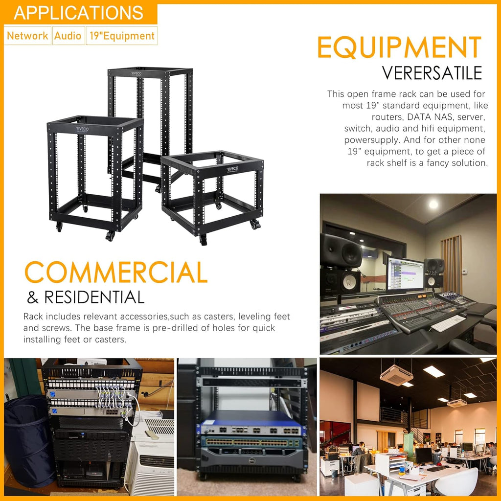 12U Open Frame 19-inch Server Rack with Casters F866