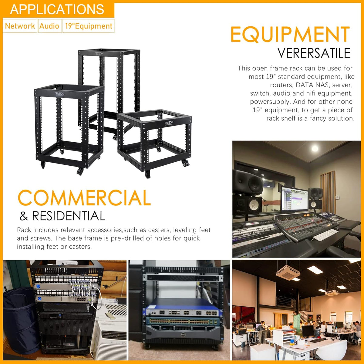 12U Open Frame 19-inch Server Rack with Casters F866
