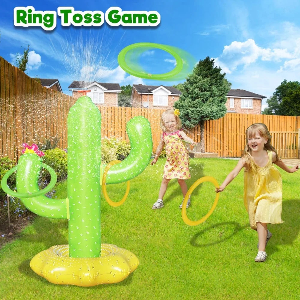 Inflatable Cactus Sprinkler Water Toy with 4 Rings E900149