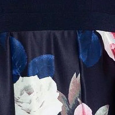 Navy Zippered Gown Sleeveless V Neck Full-Length Fit + Flare Dress Petites 2P V34313