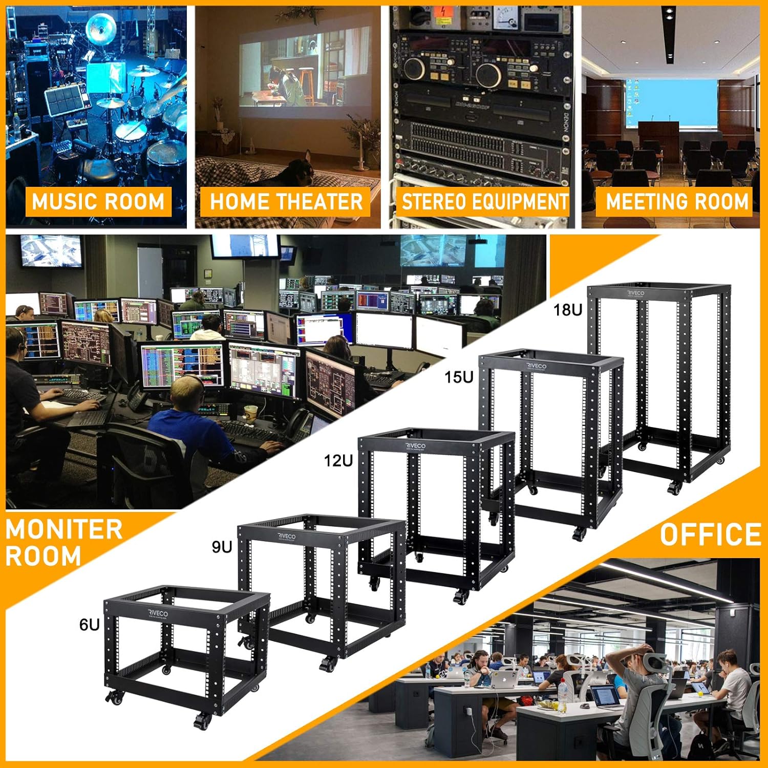 12U Open Frame 19-inch Server Rack with Casters F866