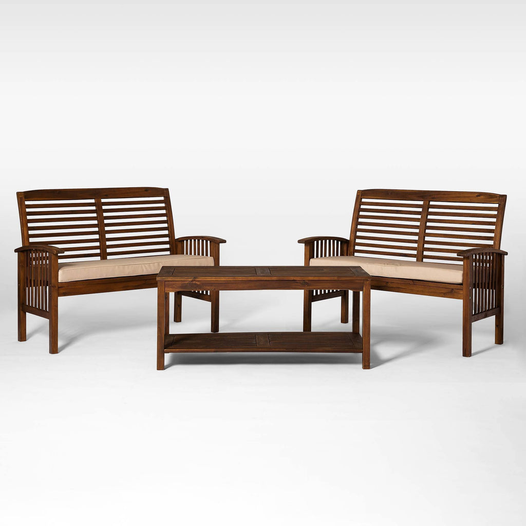 3PC Acacia Wood Patio Conversation Set Dark Brown W729994