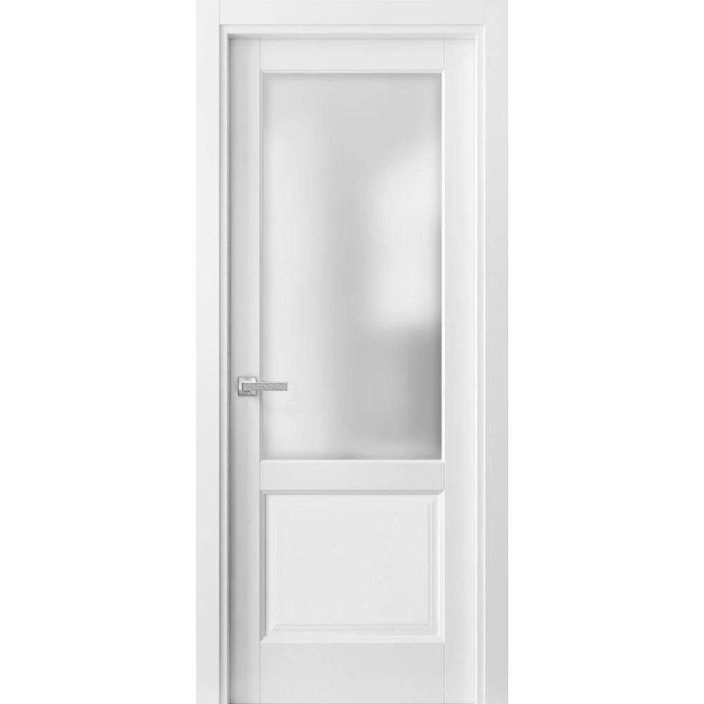 Matte White 32 x 80 Inches Sliding French Pocket Door with Glass 3 Lites A1741