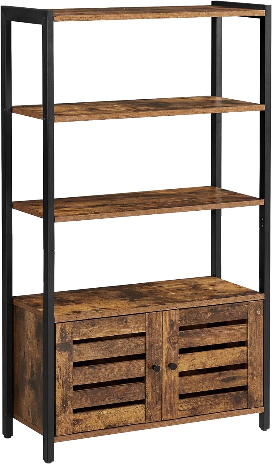 Rustic Brown 3 Shelf Storage Cabinet with 2 Louvered Doors K735