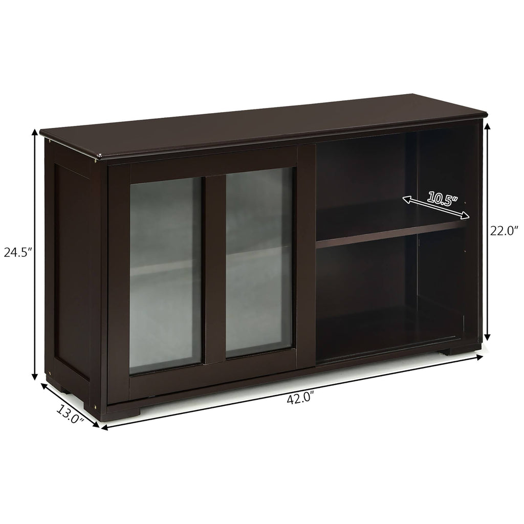 Brown Kitchen Storage Cabinet Sideboard Buffet Cupboard with Sliding Door J567
