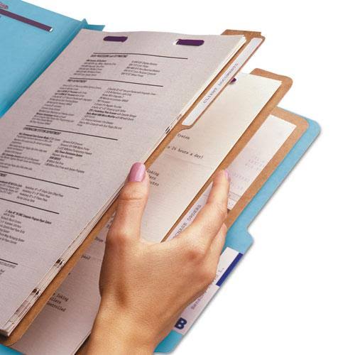 Eight-Section Pressboard Classification Folders with Fasteners, Legal Size, Blue, 10/Box K456594