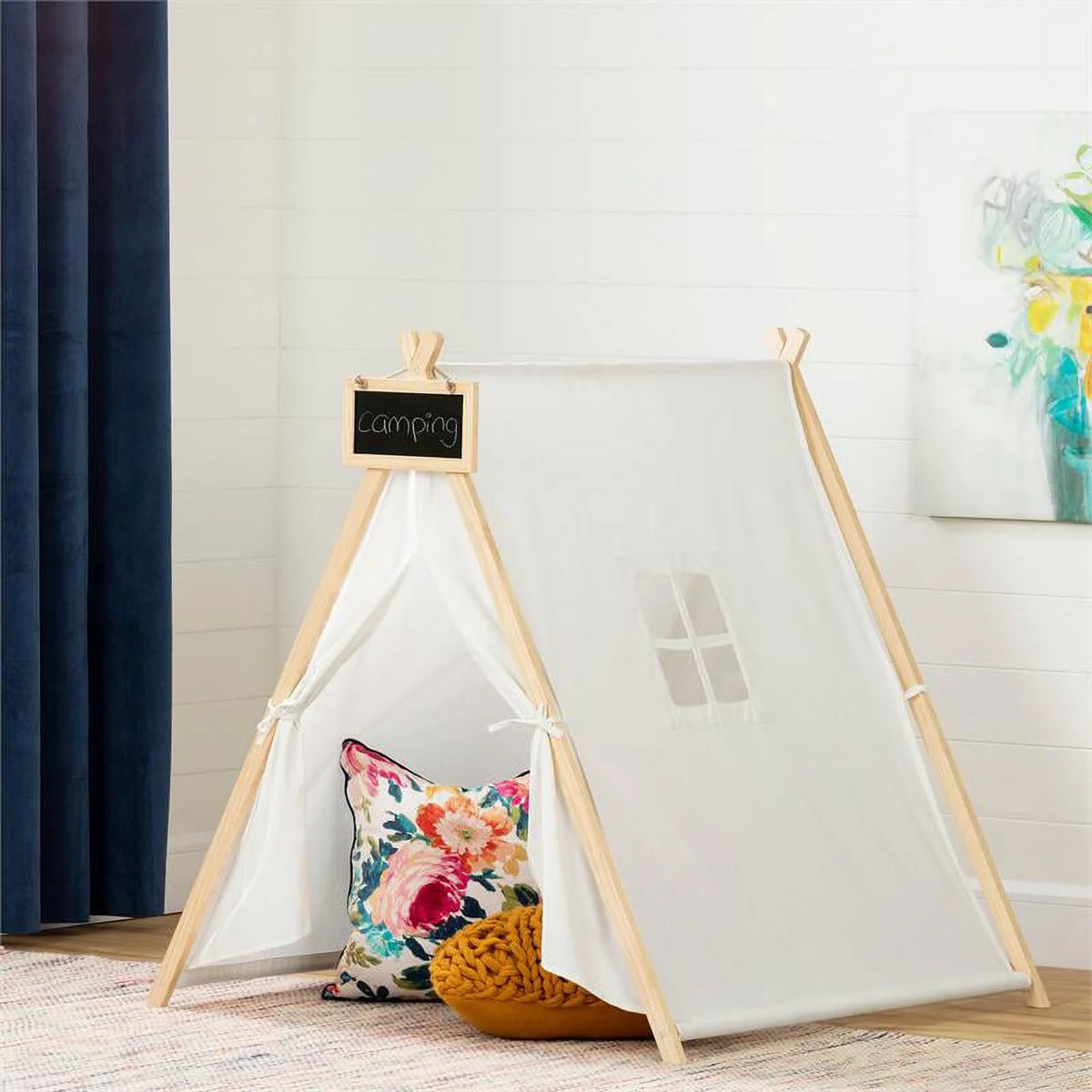 2-Piece Set with White House Bed and Play Tent with Chalkboard D8831