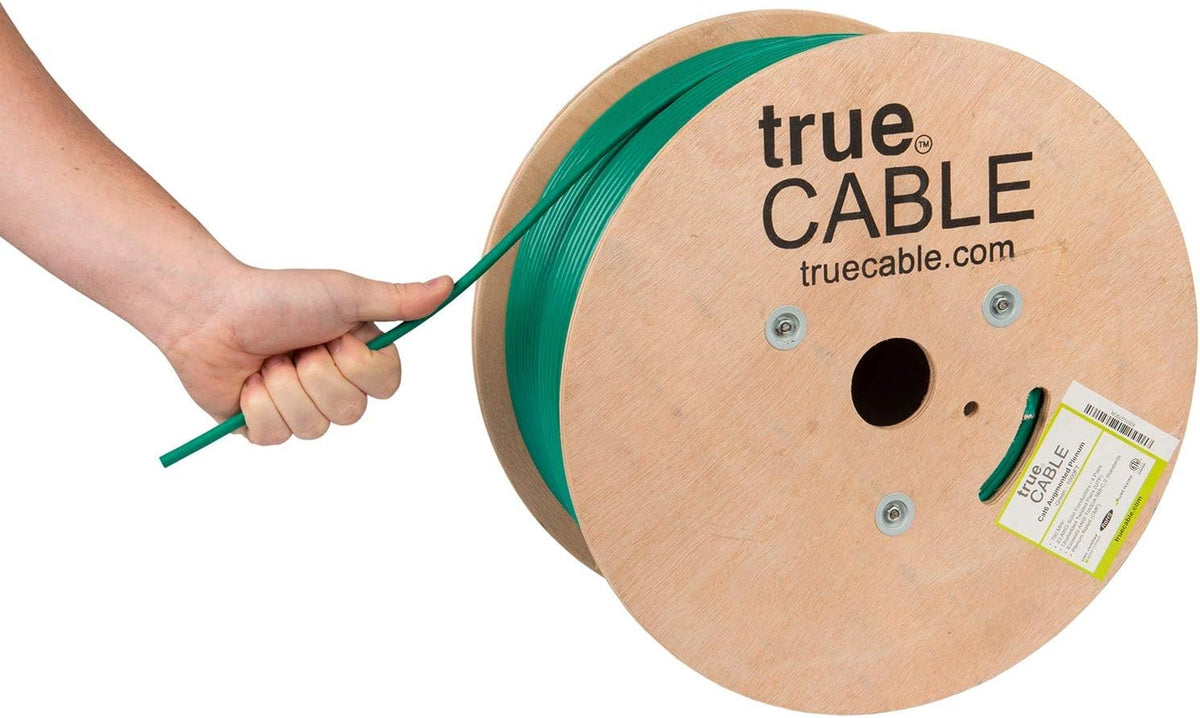 Cat6A Plenum Bulk Ethernet Cable, 1000ft, Green, 23AWG 4 Pair Solid Bare Copper, 750MHz, UTP O44716