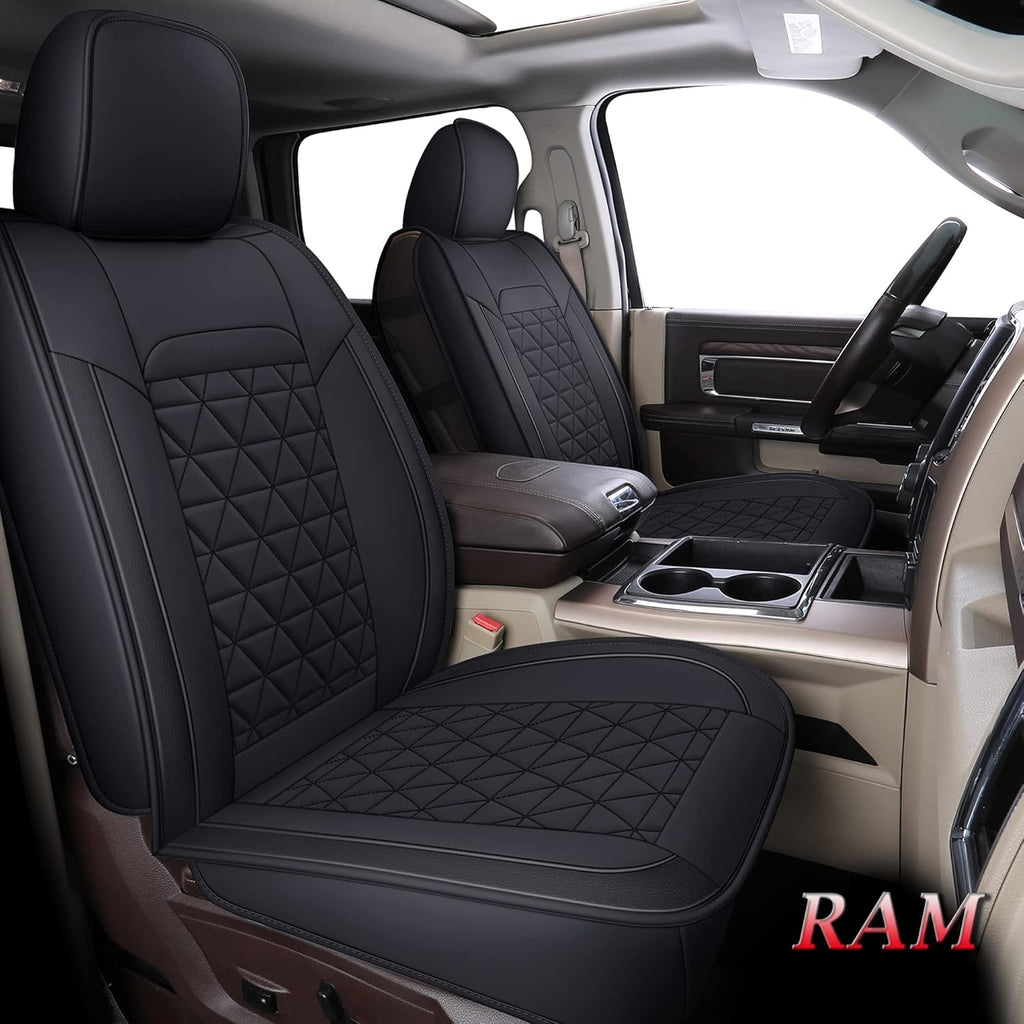 Black Waterproof Leather Car Seat Covers Full Set for Truck Pickup CrewCab with Curved Back Bench R1584