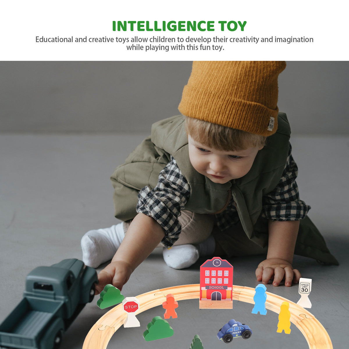 Wooden Toy Train with Small Cars for Toddler B269