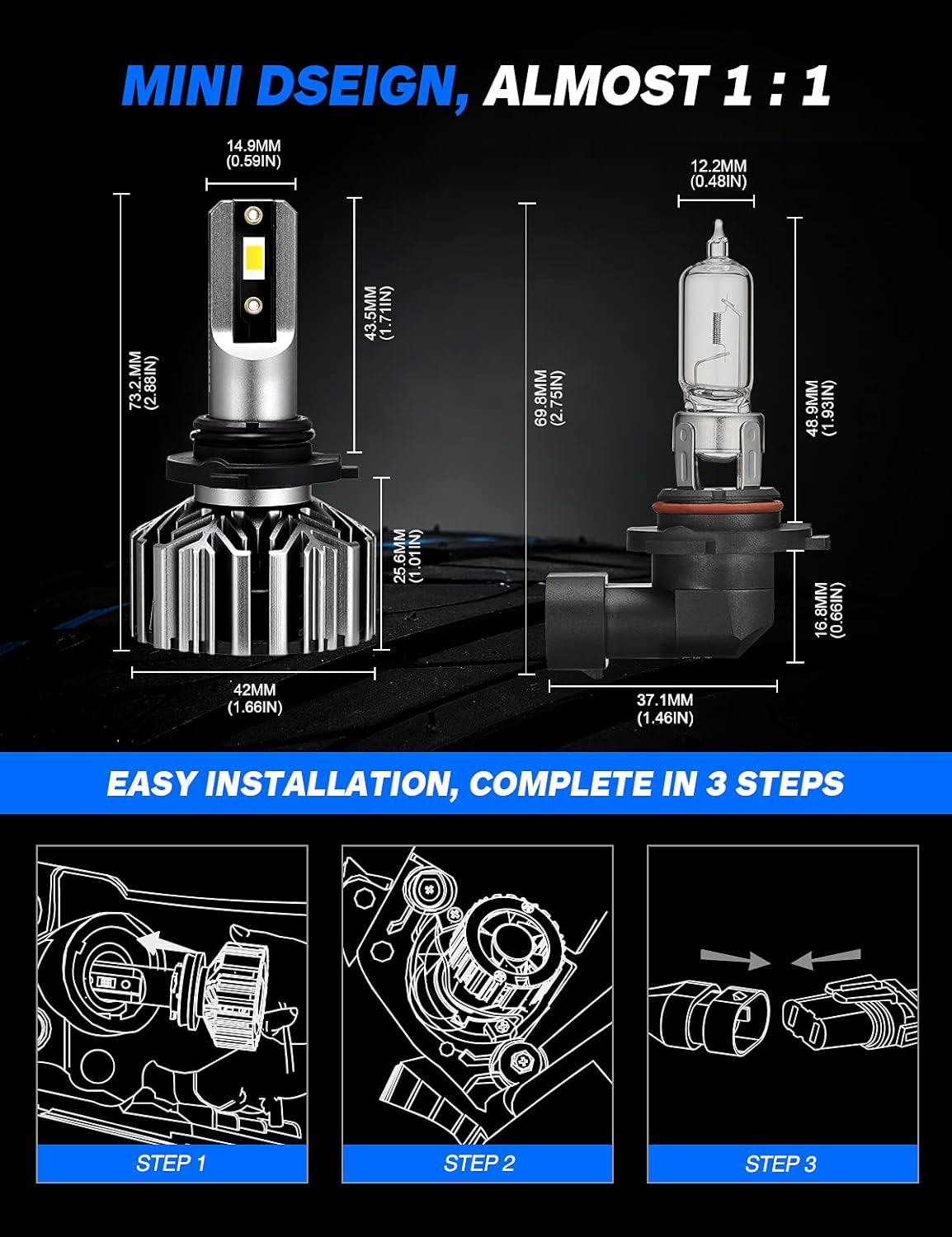 9006/HB4 Low Beam 9005/HB3 High Beam 26000LM 120W LED Headlight Bulbs Combo, 6500K Cool White, Pack of 4 Pack of 2 C686