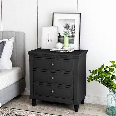 Black 3-Drawer Nightstand T567