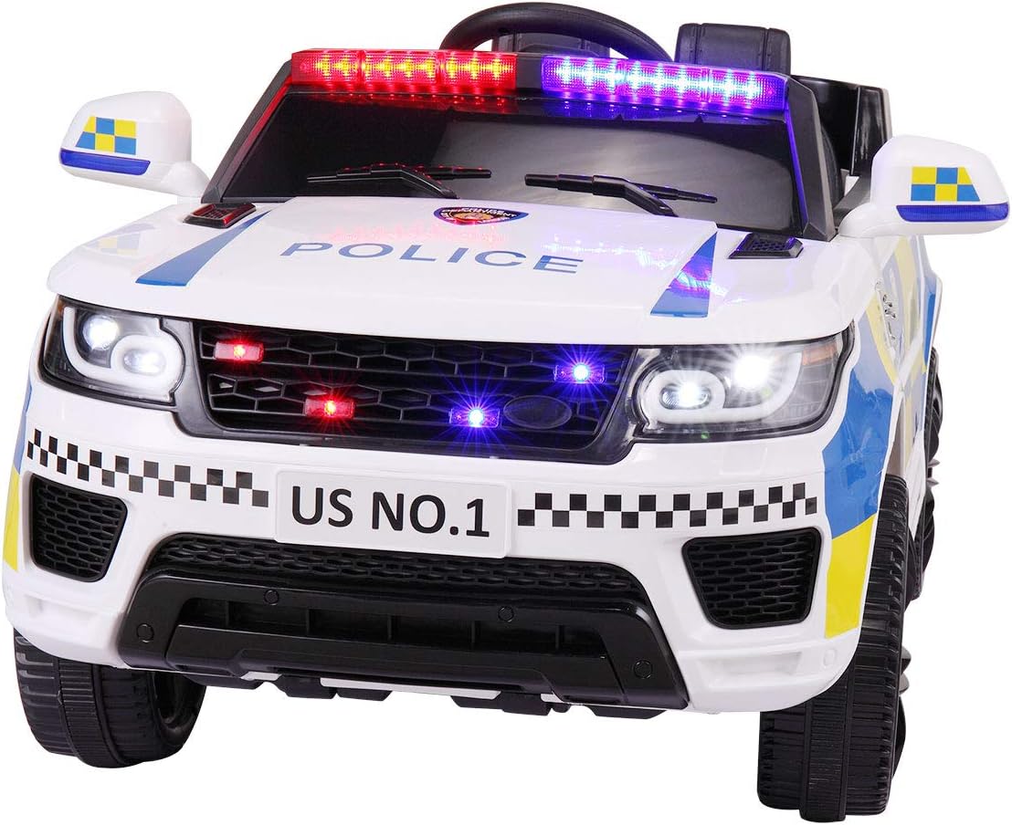 Black 12V Kids Ride On Police Car with Remote Control H6063