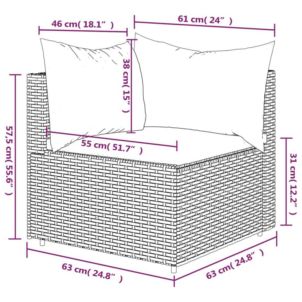 Black Poly Rattan Patio Corner Sofa with Cushions J25564