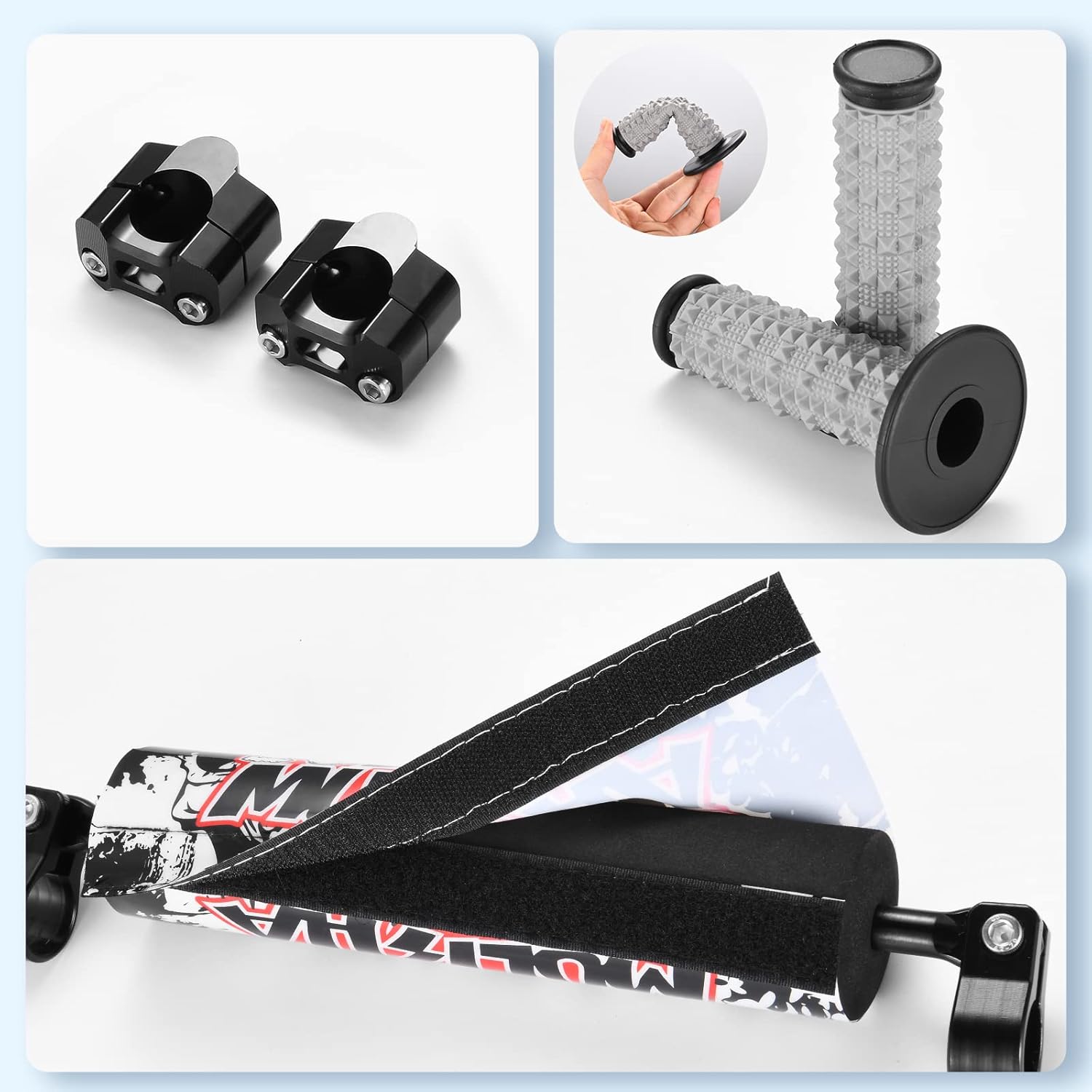 1 1/8" 28mm Handlebars 4 Pcs with Bar Pad, Universal Grips, Handlebar Brackets (Black) Pack of 2 T149291