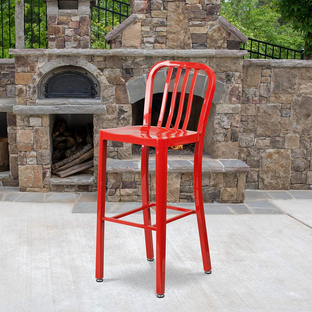 Red Metal Indoor-Outdoor Barstool I93660