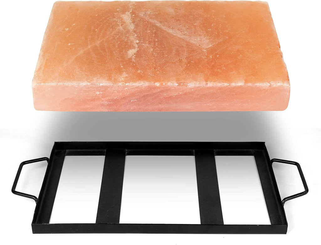 Himalayan Pink Salt Block & Metal Tray Set 12” x 8” x 1.5” Pack of 2 I408
