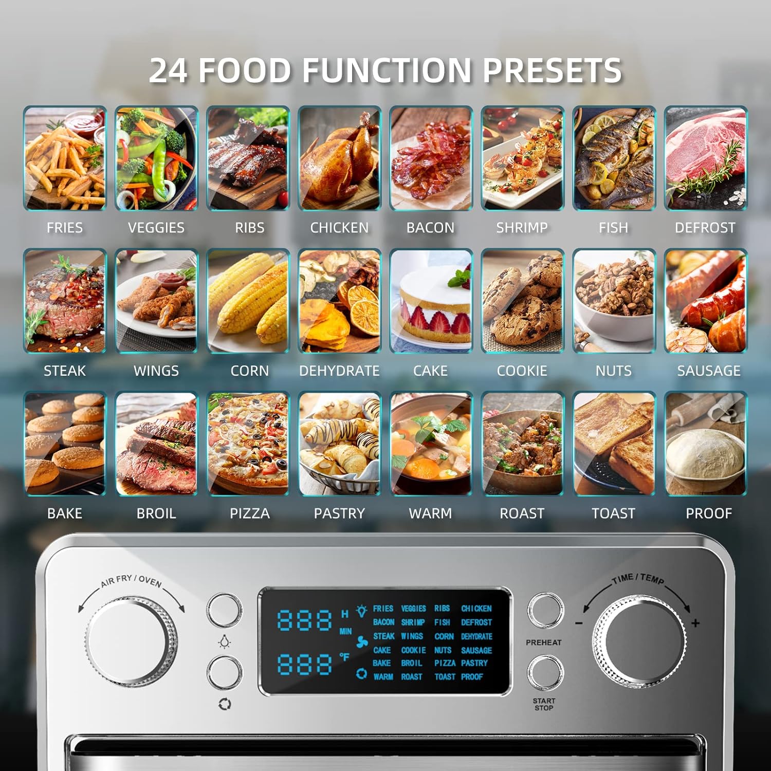 24-in-1 Air Fryer Toaster Oven Combo, 16 QT, Stainless Steel, Silver, 1700W U791996