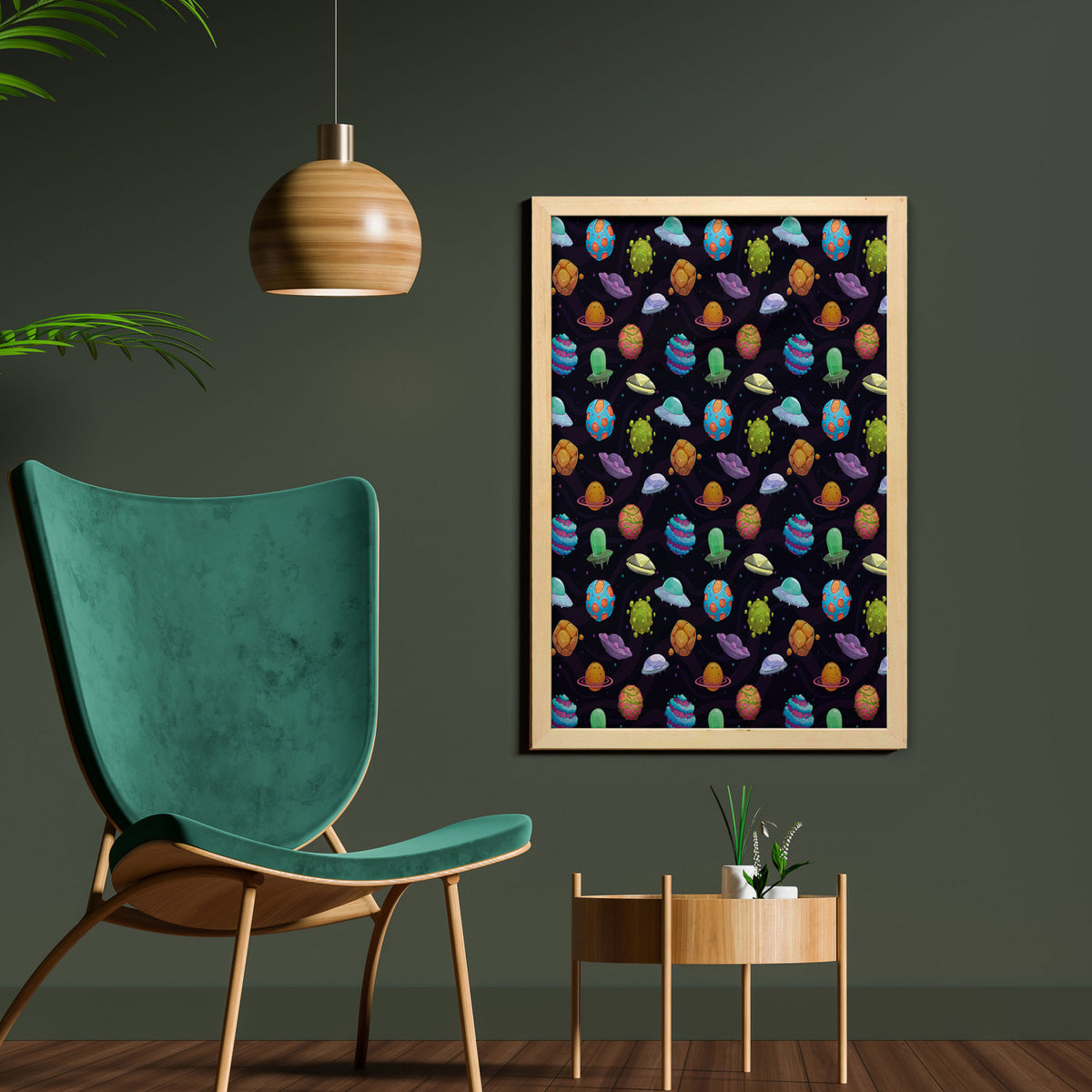23" x 35" Multicolor Printed Fabric Space Wall Art with Frame P792
