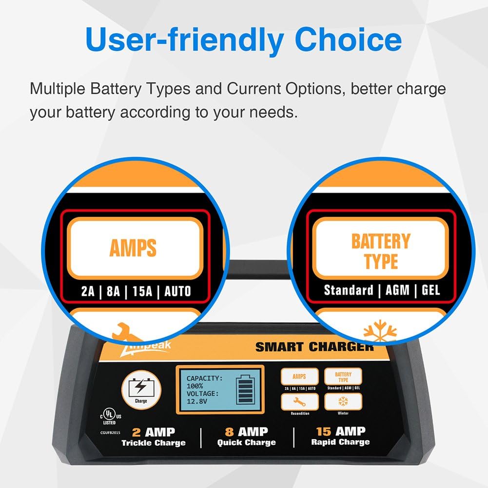 2/8/15A 12V Smart Battery Charger/Maintainer with Winter Mode Pack of 2 B664352