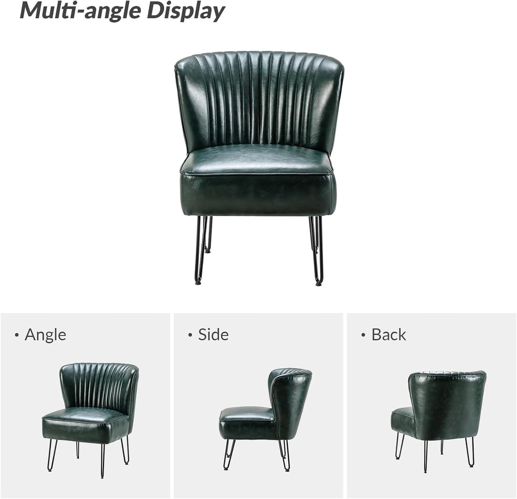 Green Faux Leather Armless Accent Chair with Metal Base V249