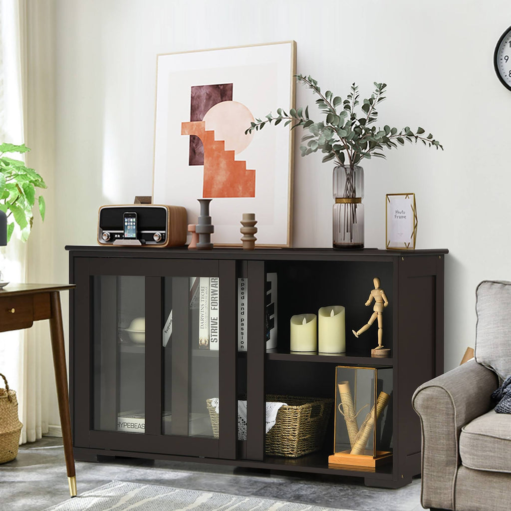 Brown Kitchen Storage Cabinet Sideboard Buffet Cupboard with Sliding Door J567