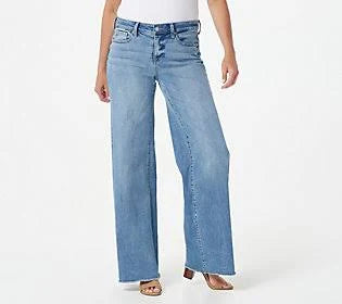 Wide Leg Fray Hem Jeans, Size 28 W Y27447