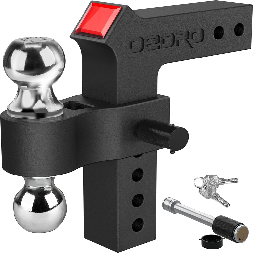 Adjustable Trailer Hitch Ball Mount with Forged Aluminum Shank, 8-Inch Drop, 2.5-Inch Receiver, 2" & 2-5/16" Tow Balls, 14500 lbs, Polished Silver R78107