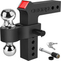 Adjustable Trailer Hitch Ball Mount with Forged Aluminum Shank, 8-Inch Drop, 2.5-Inch Receiver, 2" & 2-5/16" Tow Balls, 14500 lbs, Polished Silver R78107