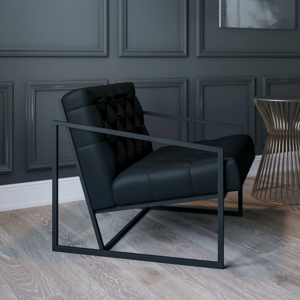 Black Faux Leather Lounge Chair with Dark Gray Metal Frame E59354