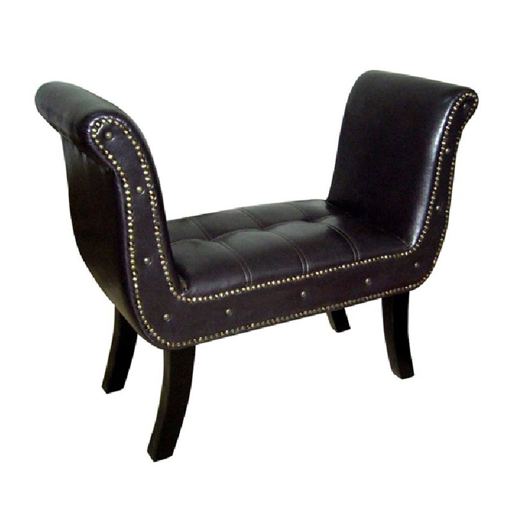 Dark Brown Leatherette Bench with Nailhead Trim A35851