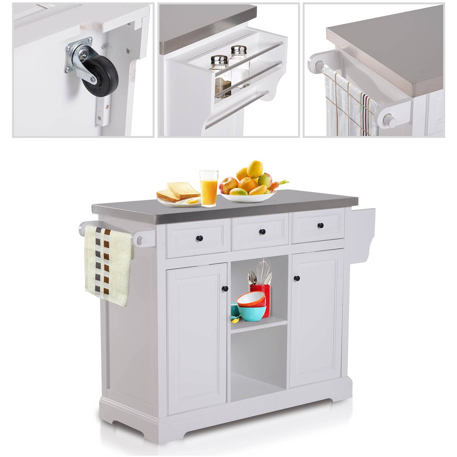 White Rolling Kitchen Island Cart with Wheels V876497