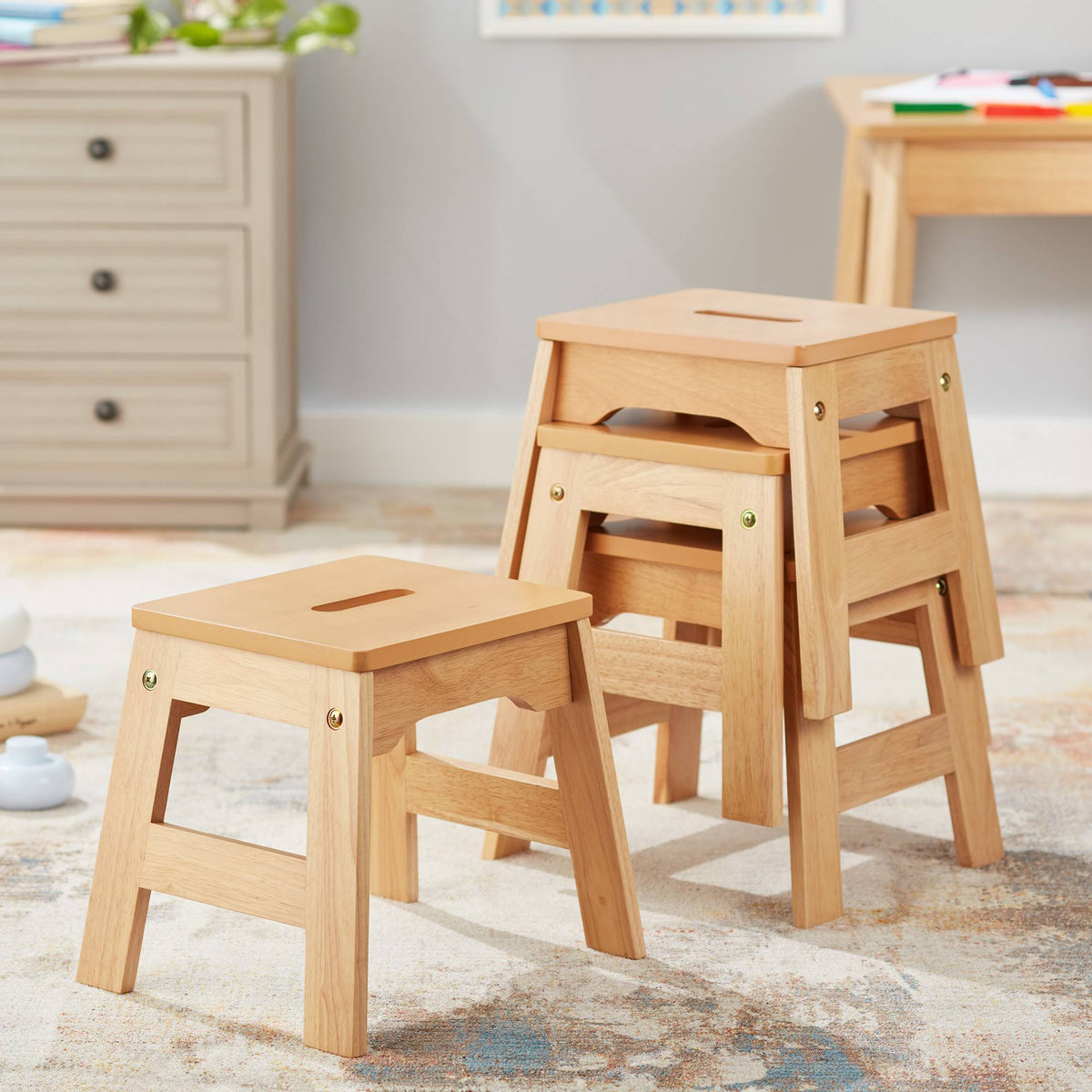 Natural Wooden Stools - Set of 4 Z38515
