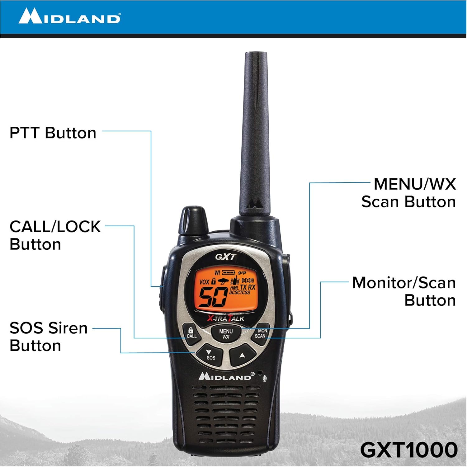 50 Channel GMRS Two-Way Radio Walkie Talkie Black/Silver Pack of 6 T594013