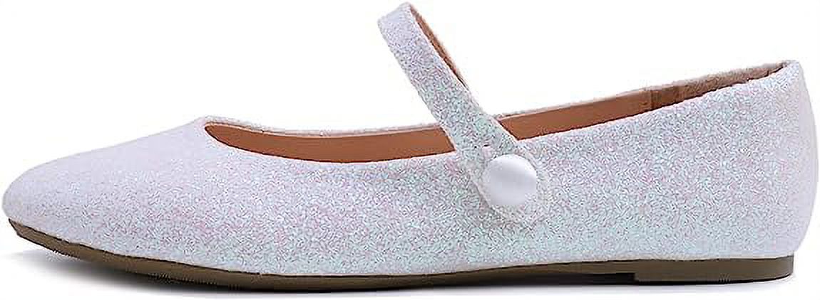 White Glitter Mary Jane Slip On Flats K24073