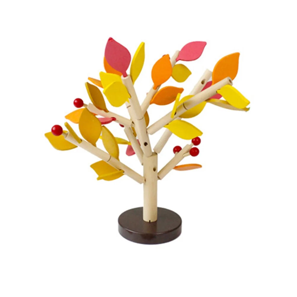 Creative Wooden Tree Blocks with Leaves 3D Building Set Toy (Yellow) E74395