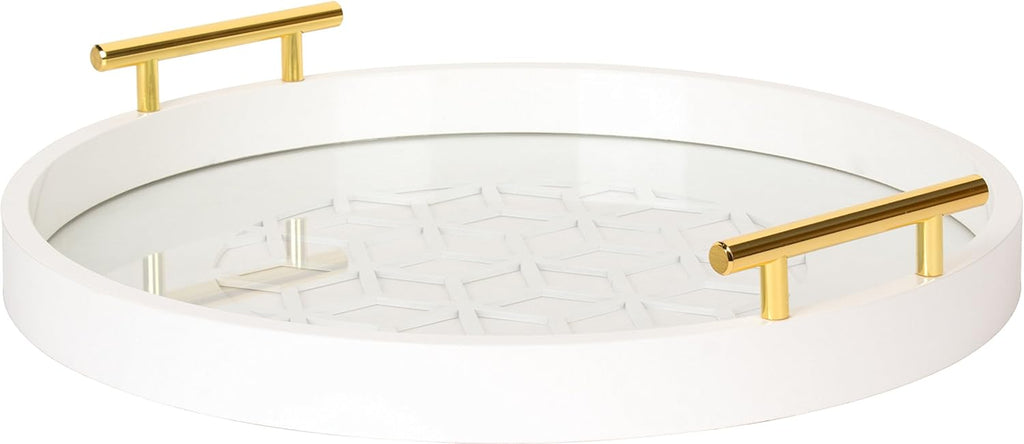 Navy and Gold Round Decorative Tray with Metal Handles M9544