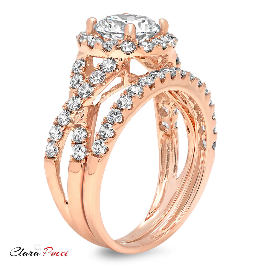 1.92 ct Genuine Cultured Diamond 18K Rose Gold Halo Engagement Ring Set size 3.5 N481777