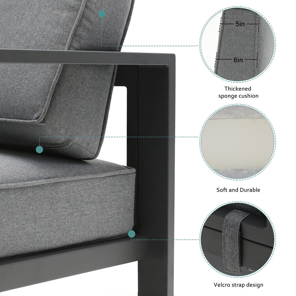 Gray Aluminum Patio Sectional Sofa Set with Table and Ottoman W32909