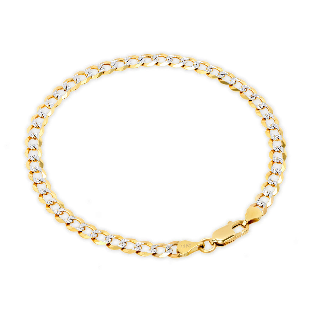 14k Yellow Gold Solid 5mm Cuban Chain Pave Two Tone Bracelet T45715